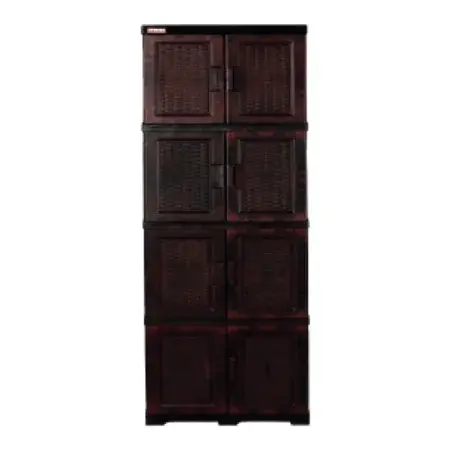 Gabinete 4 niveles tipo ratán madera cerezo