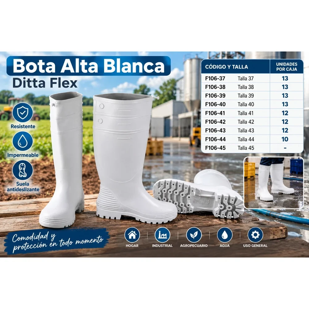 Bota de hule alta Ditta Flex blanca (tallas 37 a 45)