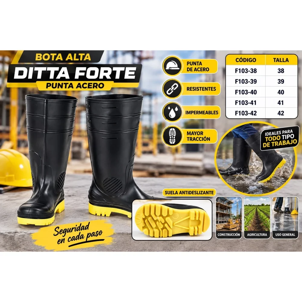 Bota de hule alta Ditta Forte con punta de acero (tallas 38 a 42)