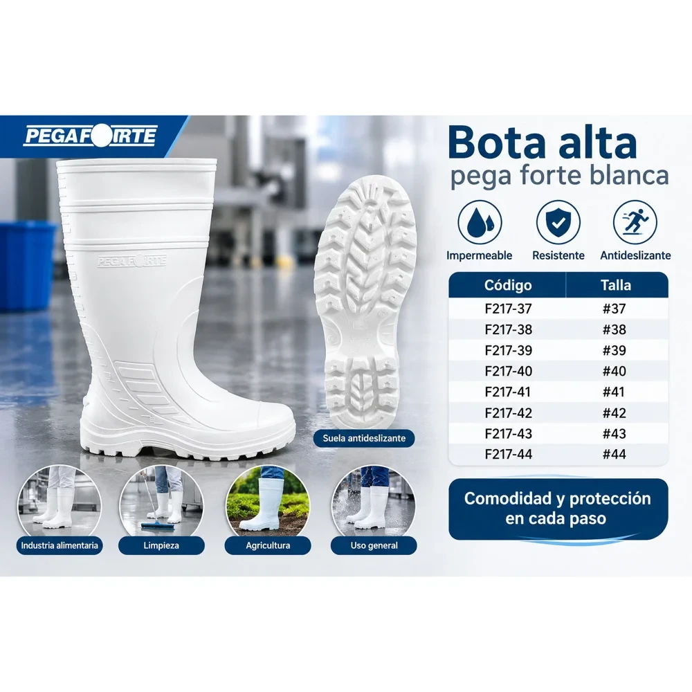 Bota de hule alta Pega Forte blanca (tallas 37 a 44)