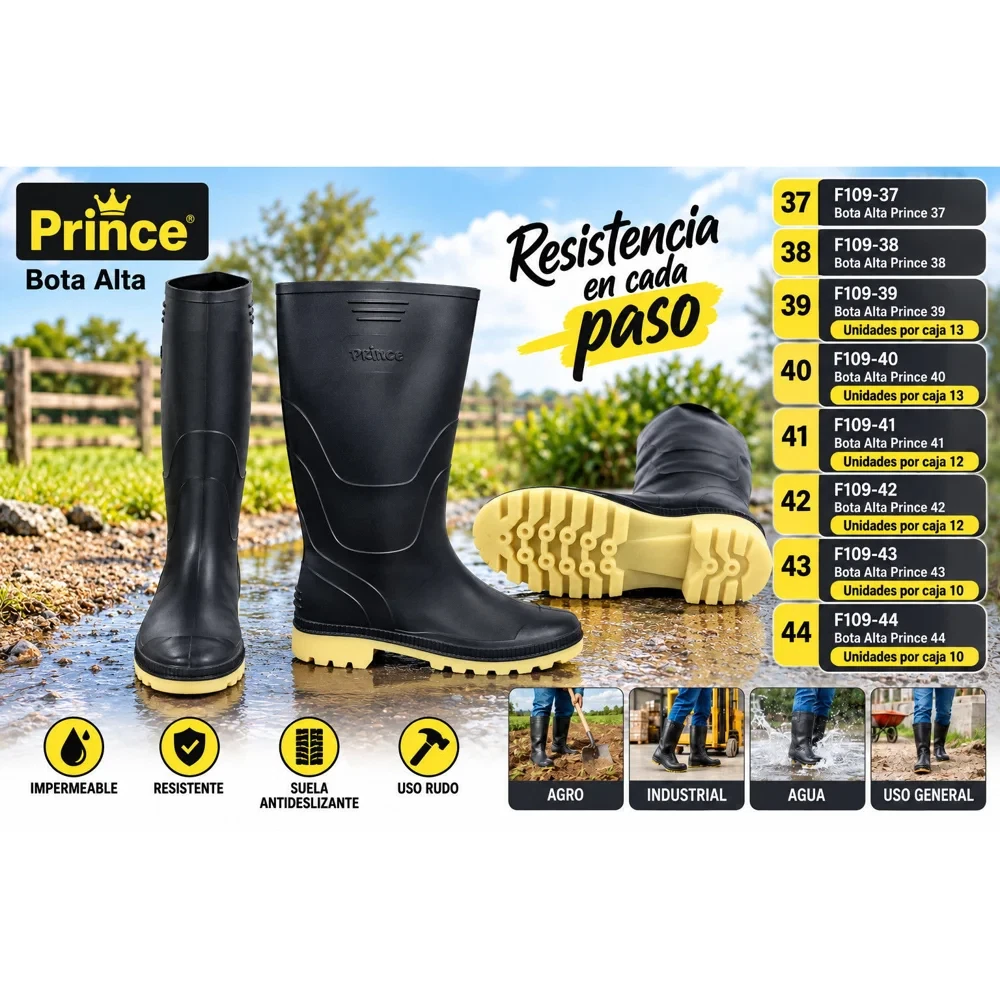 Bota de hule alta Prince (tallas 35 a 44)