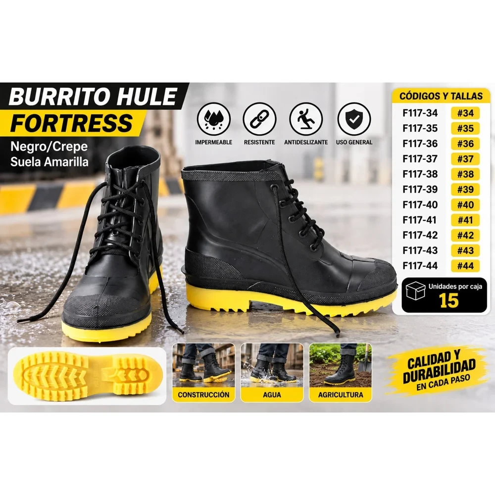 Zapato de hule (burrito) Fortress (tallas 34 a 44)