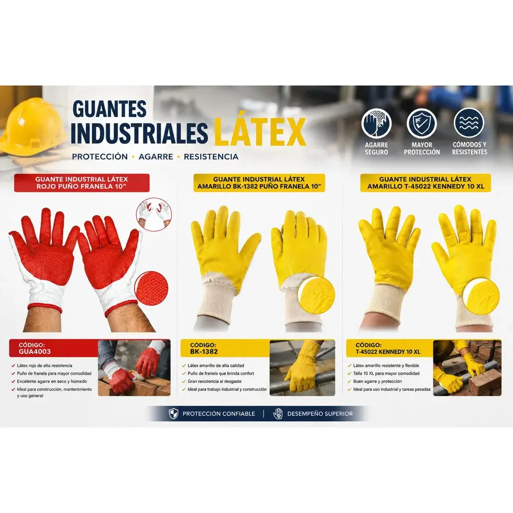 Guante de látex industrial con puño de franela