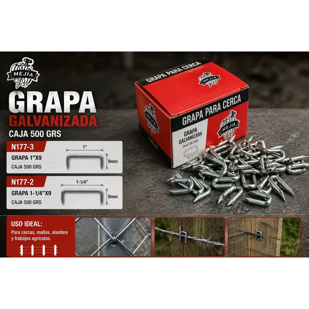 Grapa galvanizada para cerca 1 1/4", caja de 500 g