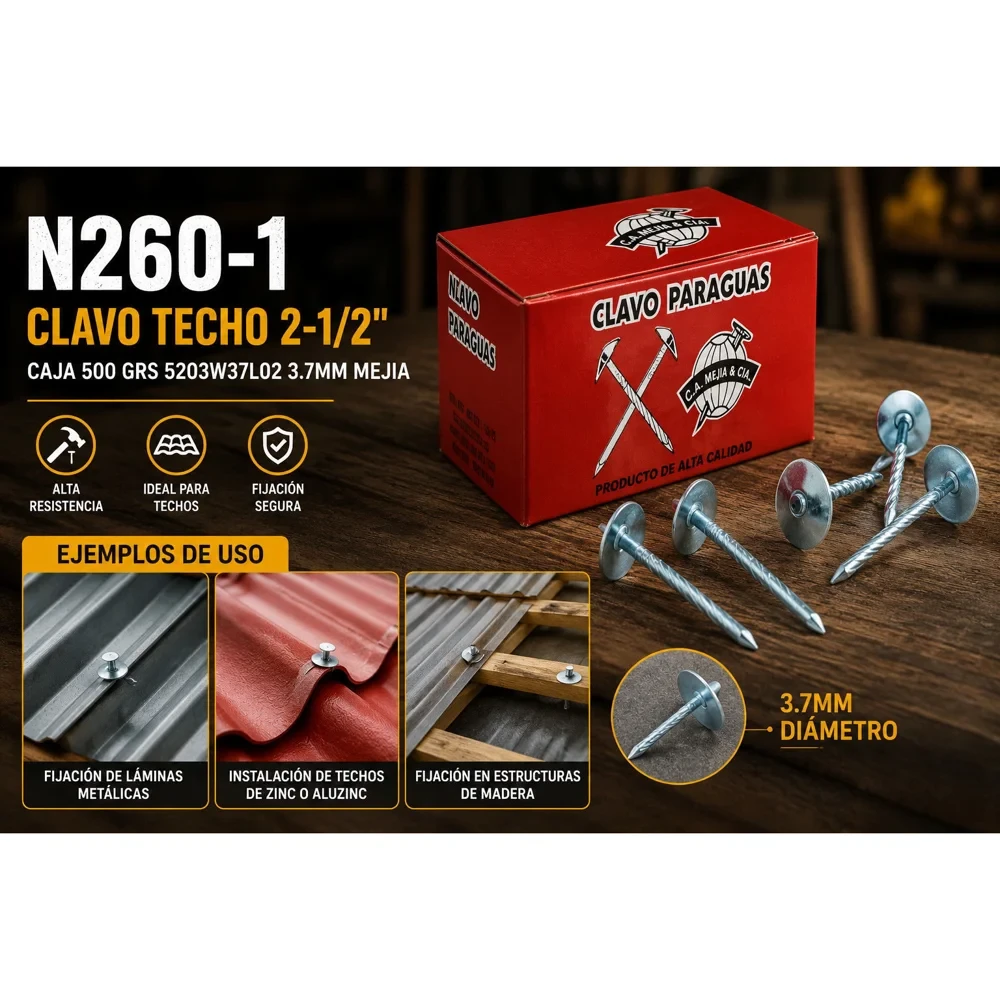 Clavo de techo 2 1/2", caja de 500 g