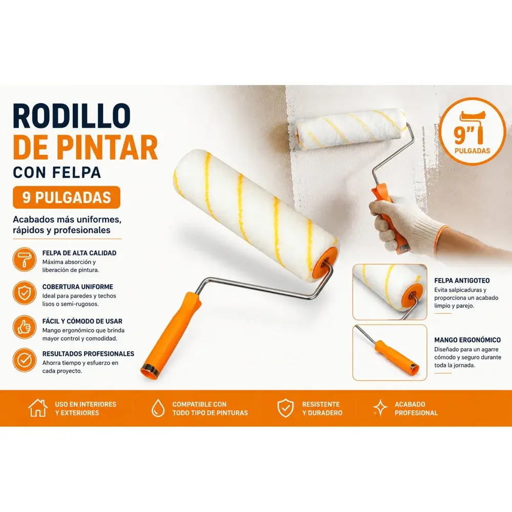 Rodillo de pintar 9" con felpa