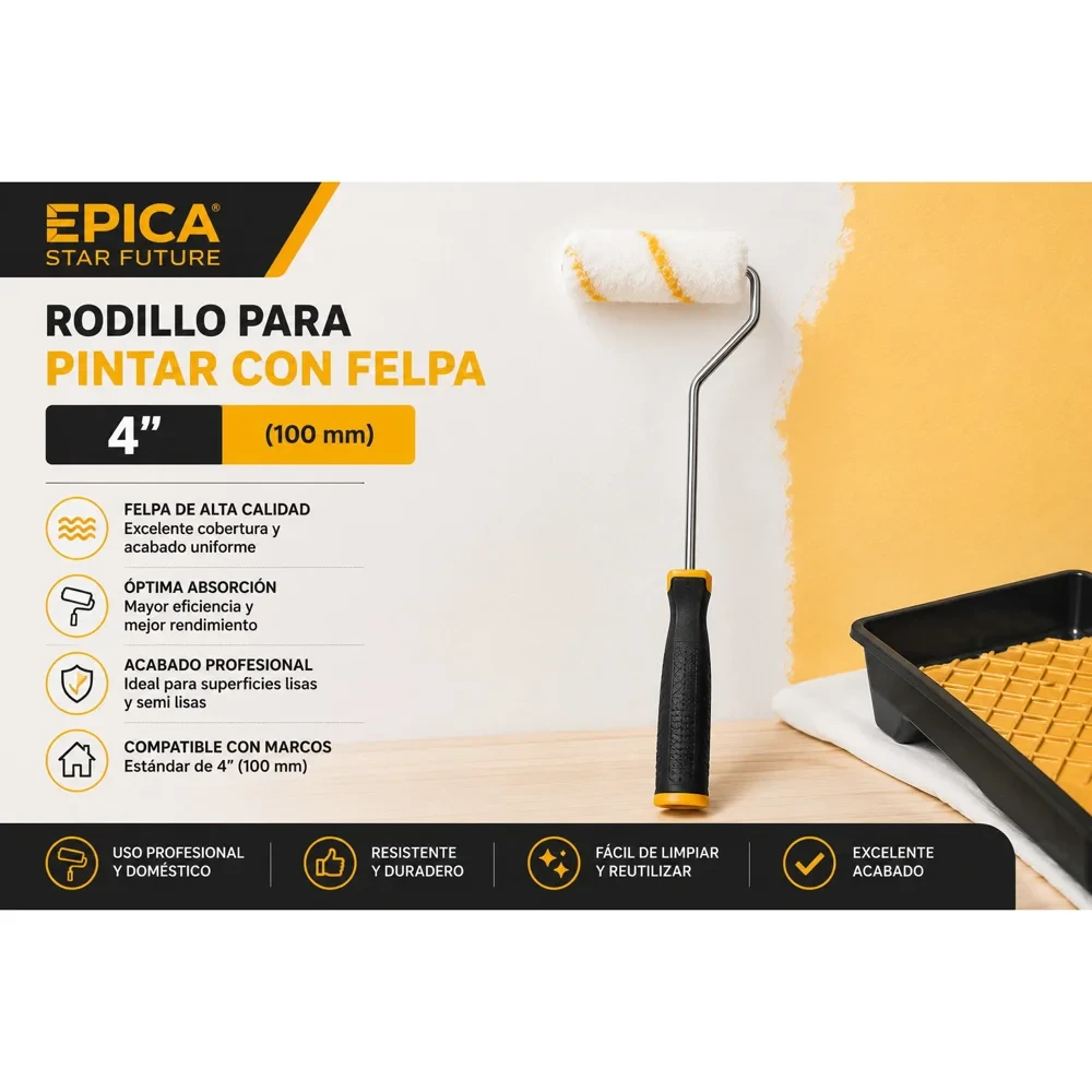 Rodillo de pintar 4" con felpa
