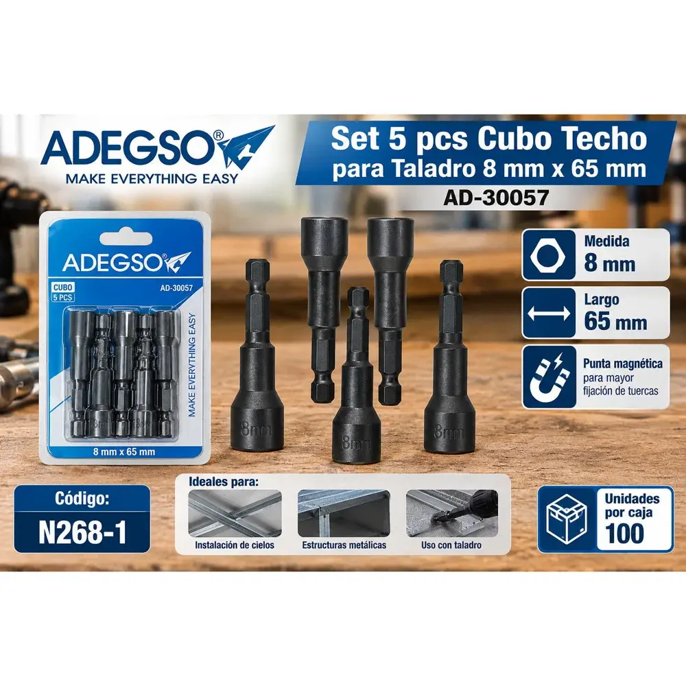 Juego de 5 dados para tornillo de techo 8 mm