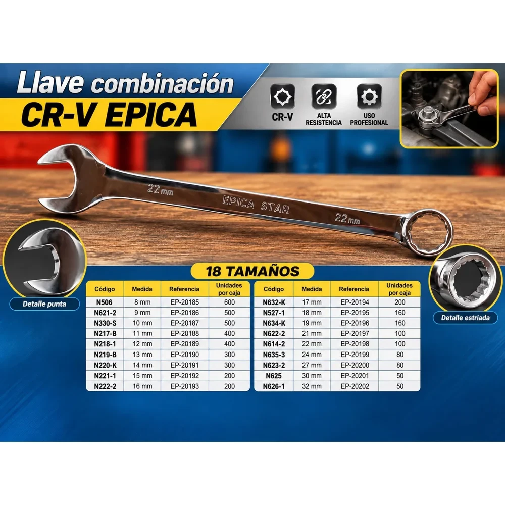 Llave combinada 10 mm, cromo vanadio