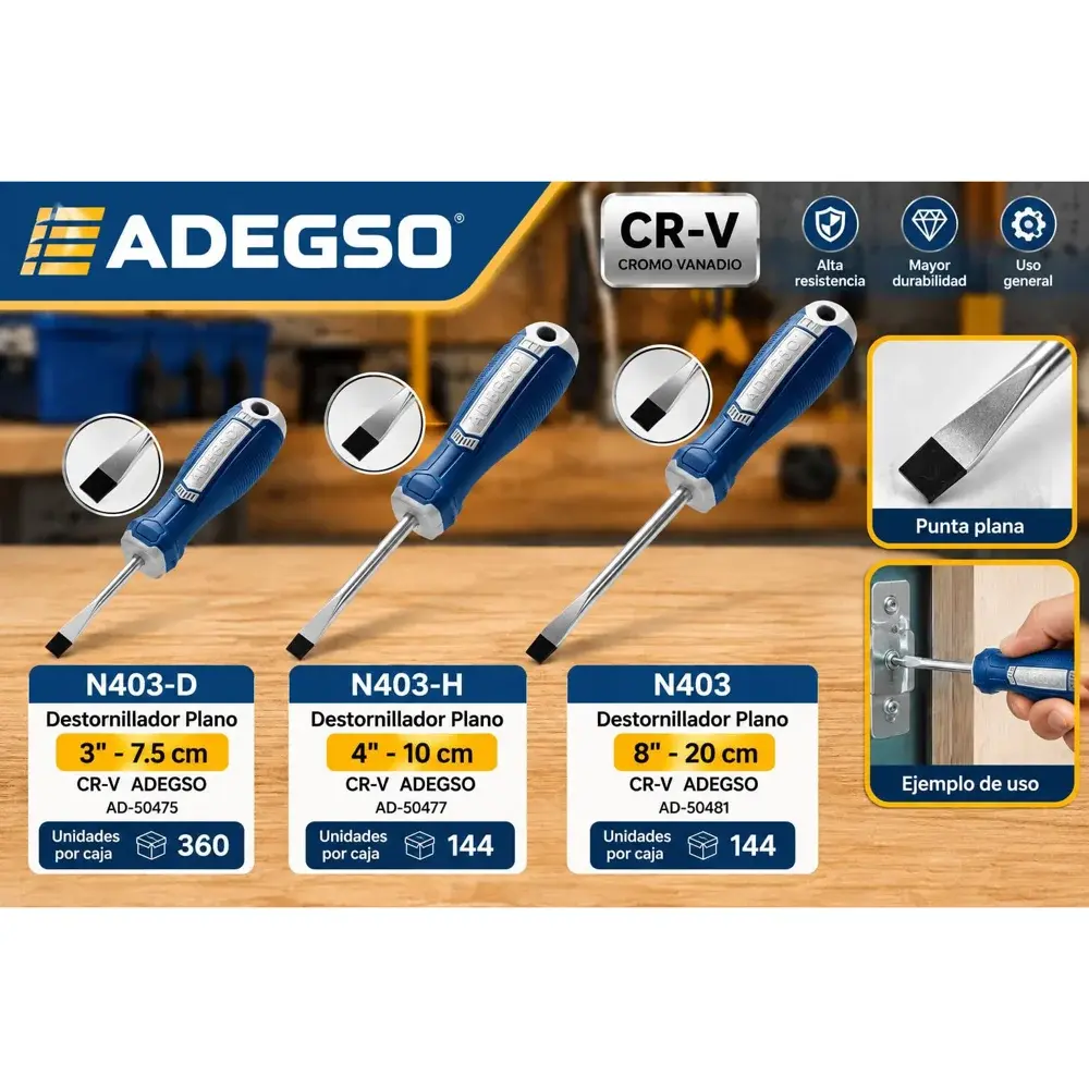Destornillador plano 8", cromo vanadio