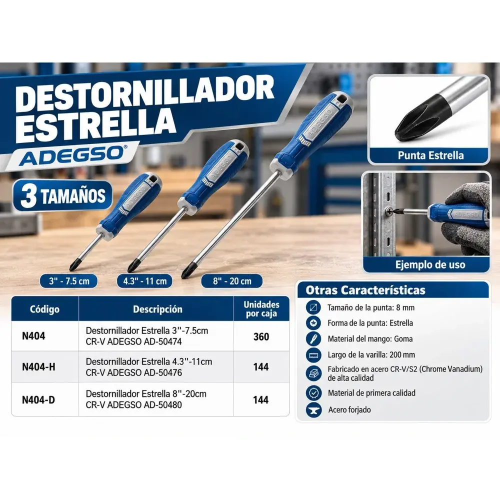 Destornillador estrella (Phillips) 4,3", cromo vanadio