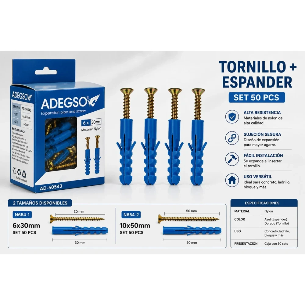 Tornillo con espander 6 × 30 mm, juego de 50