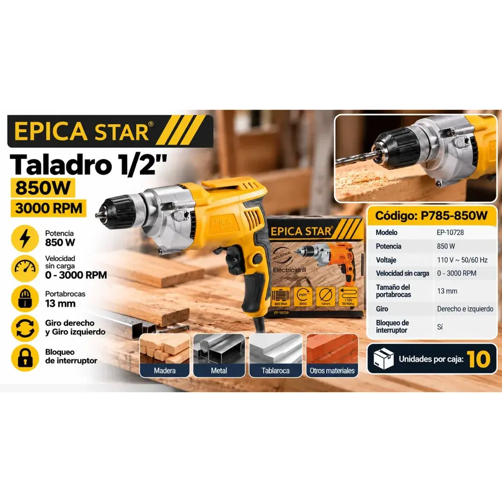 Taladro percutor 1/2" 850 W