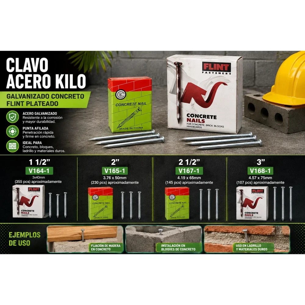 Clavo de acero para concreto 1 1/2", bolsa de 1 kg