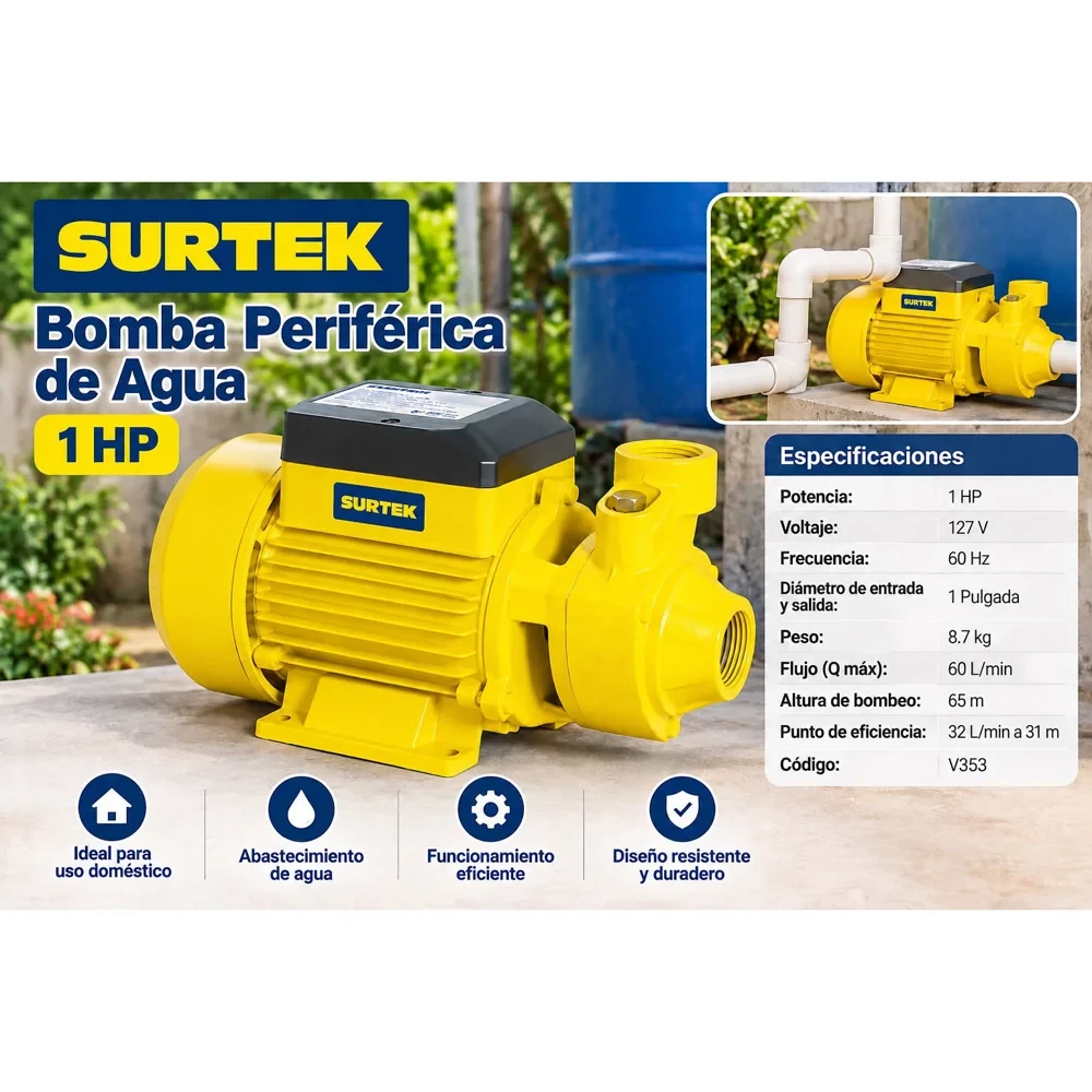Bomba periférica de agua 1 HP, 127 V
