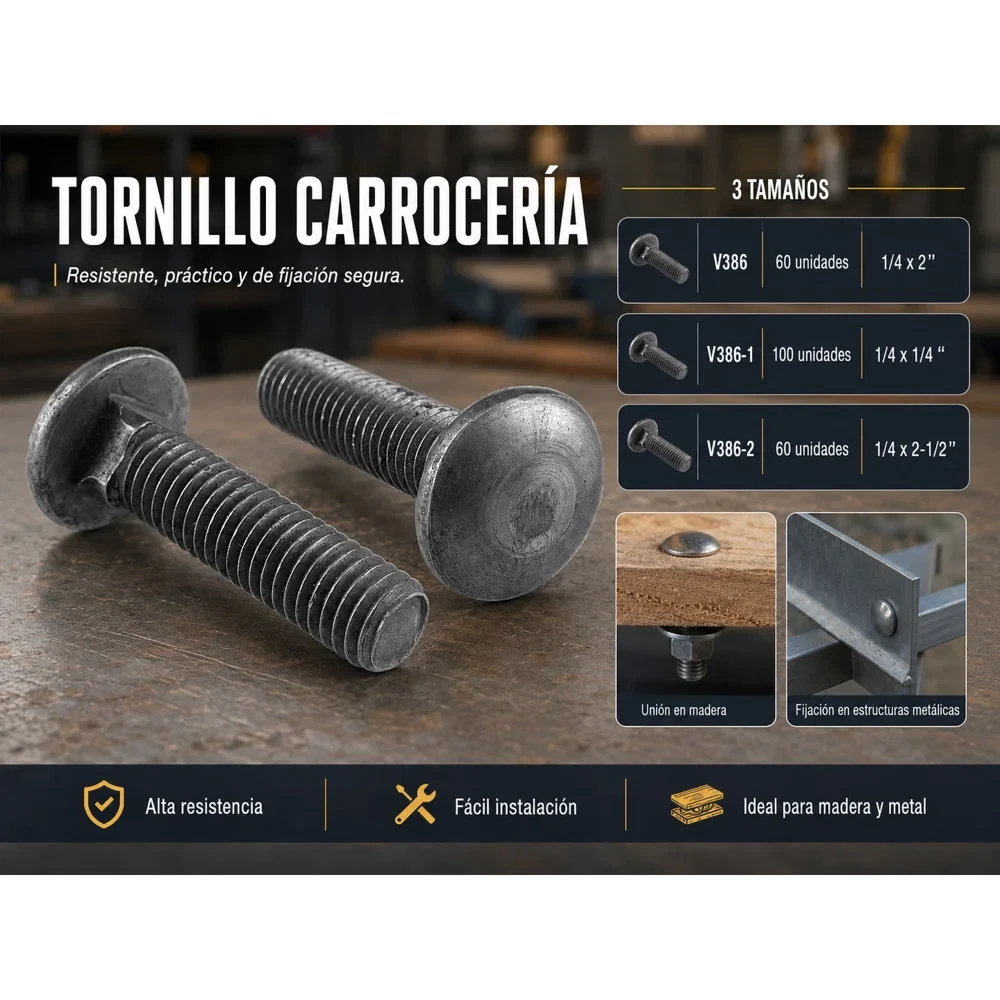 Tornillo de carrocería 1/4" × 1 1/4", caja de 100