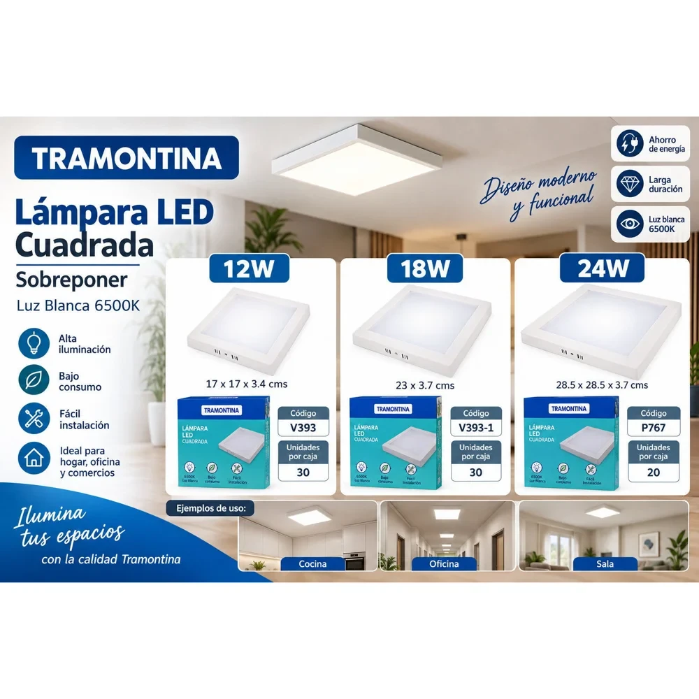 Lámpara LED cuadrada de sobreponer 18 W