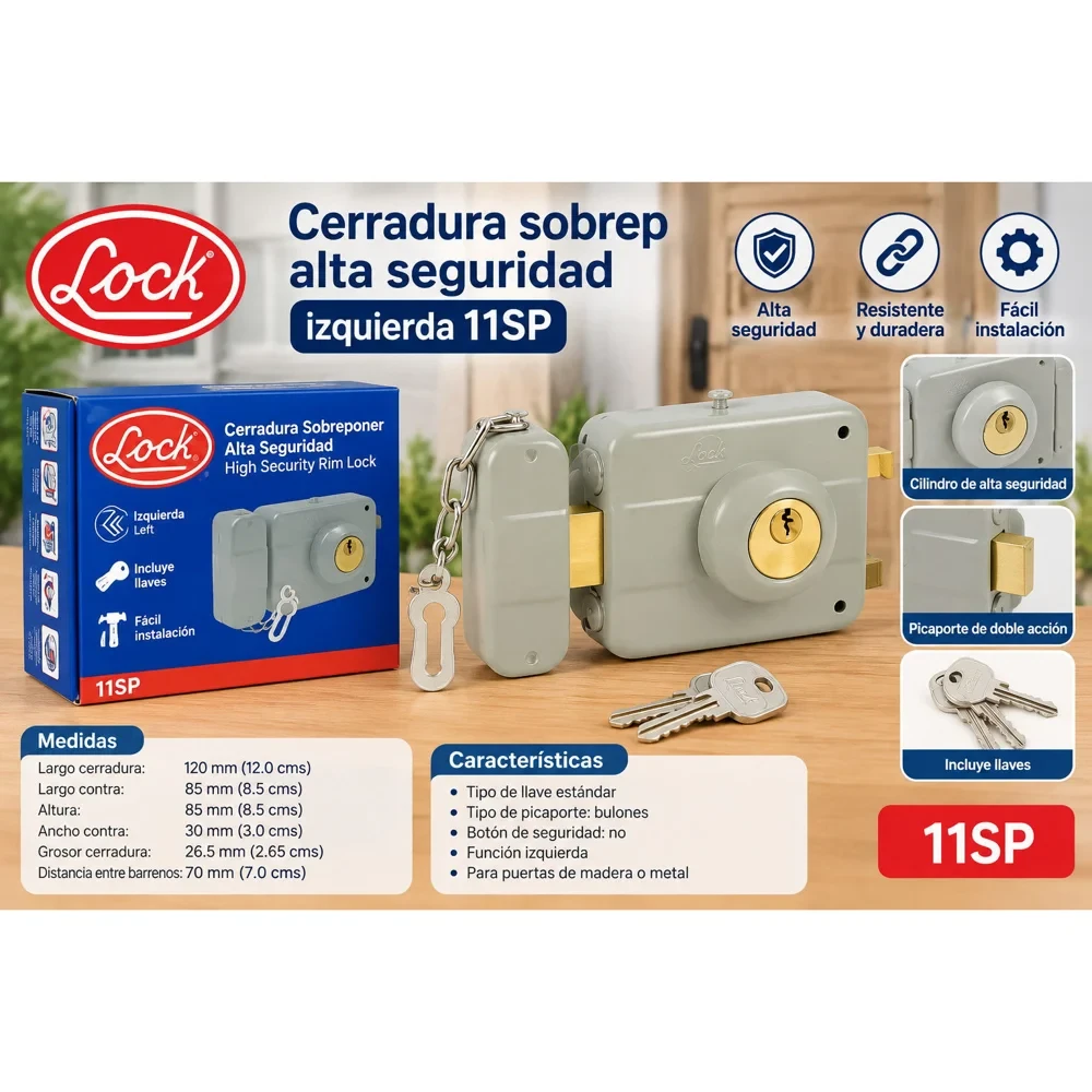 Cerradura de sobreponer de alta seguridad, izquierda