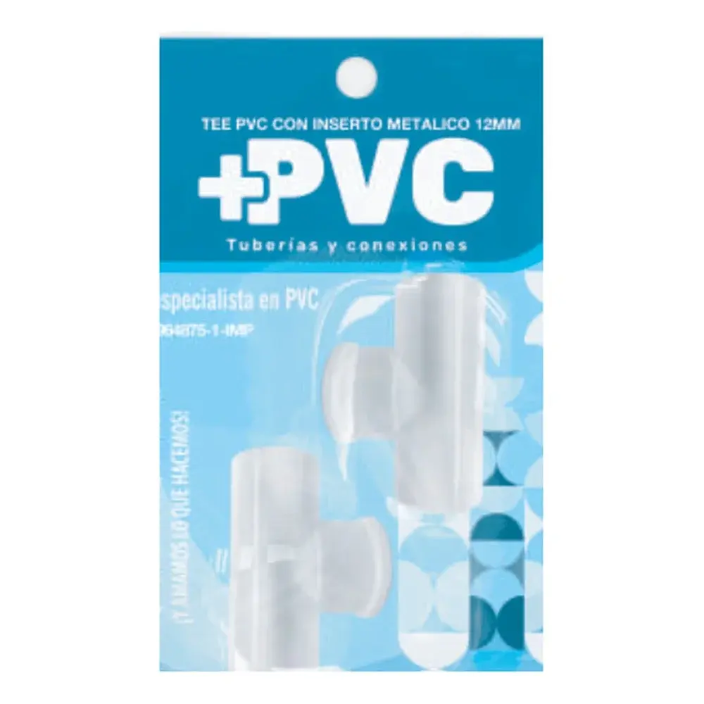 Tee PVC con inserto metálico, 1/2" (2 piezas)